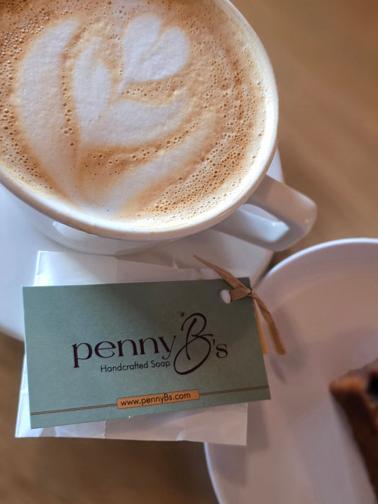 pennyB's business card with coffee